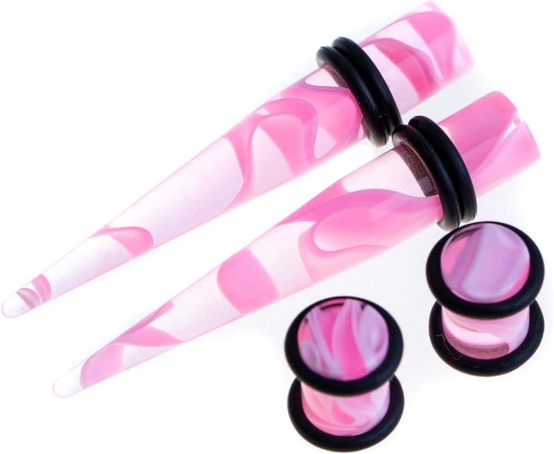 Linkning Store 50 PCS Ear Stretching Kit 14Gauges-00Gauges Earring Marble Acrylic Taper Piercing Jewlery Sets - Image 3